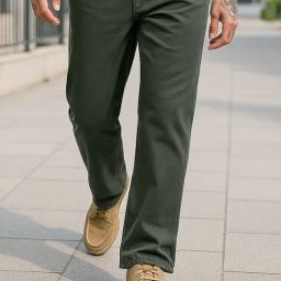 Bewakoof Green Cotton Baggy Fit Solid Jeans-picture-4