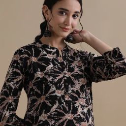 Jaipur Kurti Black Viscose Rayon Regular Fit Print Kurta-picture-43