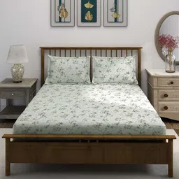 SWAYAM White & Green Floral Printed Cotton 240 TC King Bedsheet Set- 2.74 m x 2.74 m-73