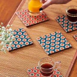 Chumbak Tribal Blossom Printed Multicolor Ceramic Coaster (6 Pieces)-8