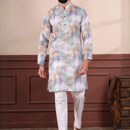 PulseIQ Men White Linen Kurta Sets-image-32