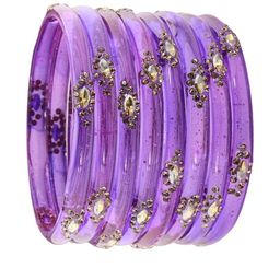 ZULKA Glass Bangles Set For Women & Girls With Golden Zircon Stone & Kundan,Pack of 8-image-70