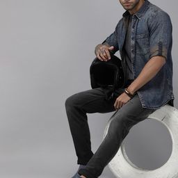 Roadster Men Navy Blue Standard Casual Cotton Denim Shirt-image-75