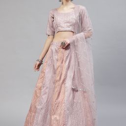 SHUBHKALA Dusty Pink Embroidered Semi-Stitched Lehenga & Blouse With Dupatta-image-3