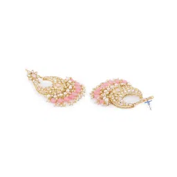 Zaveri Pearls Pink Cluster Beads Kundan Crescent Dangler Earrings-ZPFK13794 image 5