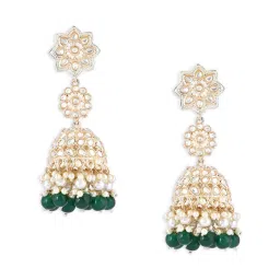 Zaveri Pearls Green Cluster Beads & Dazzling Kundan Embellished Statement Jhumki Earrings-ZPFK16208 image 5