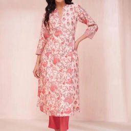 Fabindia Peach Floral Print A Line Kurta-image-9