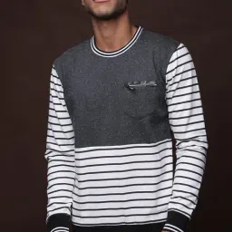 Campus Sutra White & Grey Striped Sweatshirt-picture-36