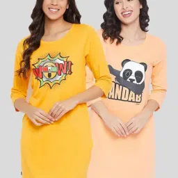 Clovia Multicolor Graphic Print Night Dress (Pack of 2)-image-21