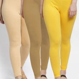 Gracit Yellow & Skin Mid Rise Leggings - Pack Of 3-image-41