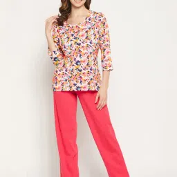 Clovia Multicolor Cotton Printed Top With Pyjamas-picture-9