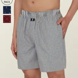 XYXX Multi Cotton Relaxed Fit Checks Boxers - Pack Of 3-image-105