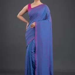 Arhi Blue Cotton Plain Saree With Unstitched Blouse-image-34