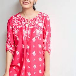 Global Desi Dark Pink Floral Print Top-image-48