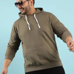 Instafab Plus Green Cotton Regular fit Plus Size Hooded Sweatshirt-picture-10