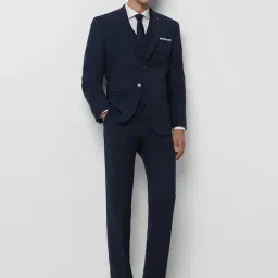 Van Heusen Navy Slim Fit Texture Three Piece Suits-image-88