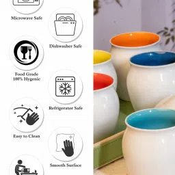 SONAKI Printed White Bone China Coffee Kulhad - Set of 6 (200ml) image 5