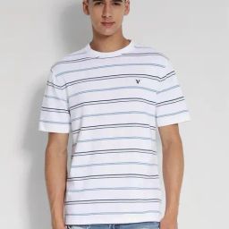 American Eagle White Cotton Regular Fit Striped T-Shirt-image-1