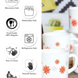 Cello White & Orange Glass Coffee Mug (0.1 L) - Set of 12 image 5