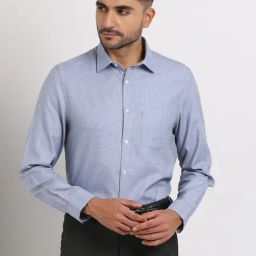 Turtle Light Blue Cotton Slim Fit Self Design Formal Shirt-picture-21