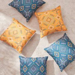 TEAL by Chumbak Mexico Aztec Geometric Green Polyester Cushion Covers (Set of 5)-7