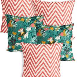 TEAL by Chumbak Jungle Fiesta Floral Green Polyester Cushion Covers (Set of 5)-image-80