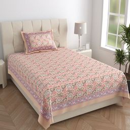Texstylers Pink & Green Printed 210 TC Cotton Single Bedsheet 1.52 m X 2.29 m-picture-44