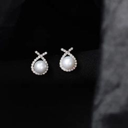 Clara 925 Silver Platinum Plated Zirconia Asal Freshwater Pearl Stud Earrings for Women-image-78