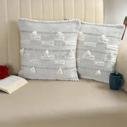 KIDS WONDERS Grey & White Set of 2 Embellished Square Cushion Covers-2