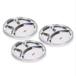 Sumeet Silver Stainless Steel Dinner Plate - Set of 3-image-67