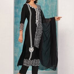 GoSriKi Women Ethnic Motifs Embroidered Regular Thread Work Kurta with Trousers & With Dupatta-picture-21