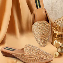 FLYING&SAM Women Ethnic Embellished Pointed Toe Mules Flats-picture-40