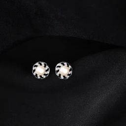 Clara 925 Silver Platinum Plated Swiss Zirconia Damsa Real Pearl Stud Earrings for Women-image-36