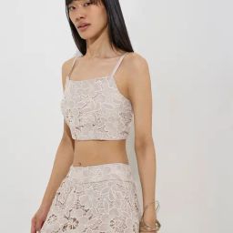 Vark by Westside Beige Floral Lace Embroidered Ethnic Top-image-4