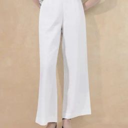 RAREISM White Cotton Blend Solid Trousers-picture-42