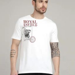 Royal Enfield White Solid Short Sleeves T-Shirt-image-37