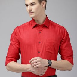 Arrow Manhattan Slim Fit Checked Self Design Pure Cotton Formal Shirt-image-22