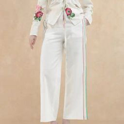 RAREISM Off White Cotton Blend Printed Trousers-image-69