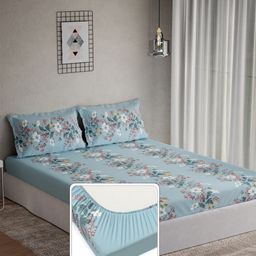DDecor Omega Blue & Grey Printed Cotton 144 TC King Bedsheet Set 1.82 m x 1.98 m-picture-4