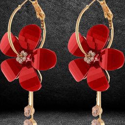 YouBella Gold-Plated Stone Studded Floral Drop Earrings-image-80