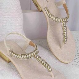 Mochi Women's Beige T-Strap Sandals-image-25