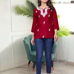 MISS CLOTHING Women Ethnic Motifs Embroidered V-Neck Thread Work Thread Work Kurti-picture-11