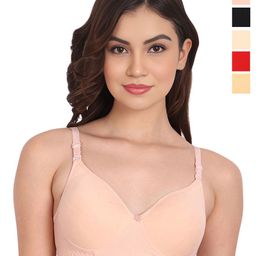 Liigne Women Pack Of 5 Full Coverage Lightly Padded Non-Wired Cotton T-shirt Bra-14