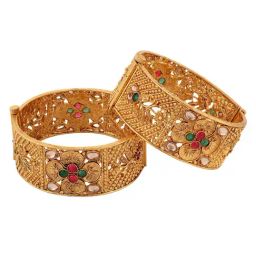 Saraf RS Jewellery Set Of 2 Gold Plated Multi stone Studded Antique Bangles-9