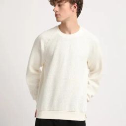 The Bear House Cream Relaxed Fit Self Pattern T-Shirt-image-41
