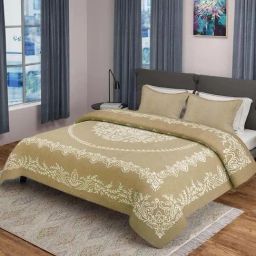 Saral Home Easy Living Beige Cotton 220 TC Majesty Handmade King Bed Sheet With Pillow Covers-image-26