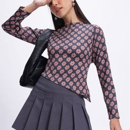 glitchez Geometric Play Floral Print Crinkle Effect Top-48