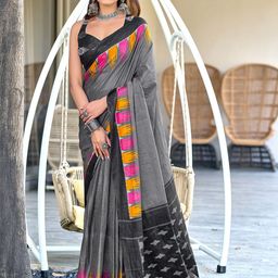 PEENGAX Ethnic Motifs Pure Cotton Block Print Saree-image-42