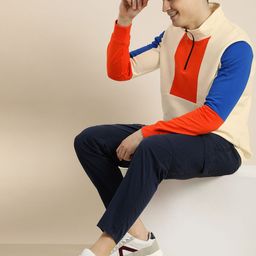 HERE&NOW Colourblocked High-Neck Pure Cotton Pullover Sweatshirt-image-98