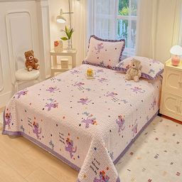 JC HOME Beige & Purple Colored Floral Printed Bed Cover With Pillow-image-33